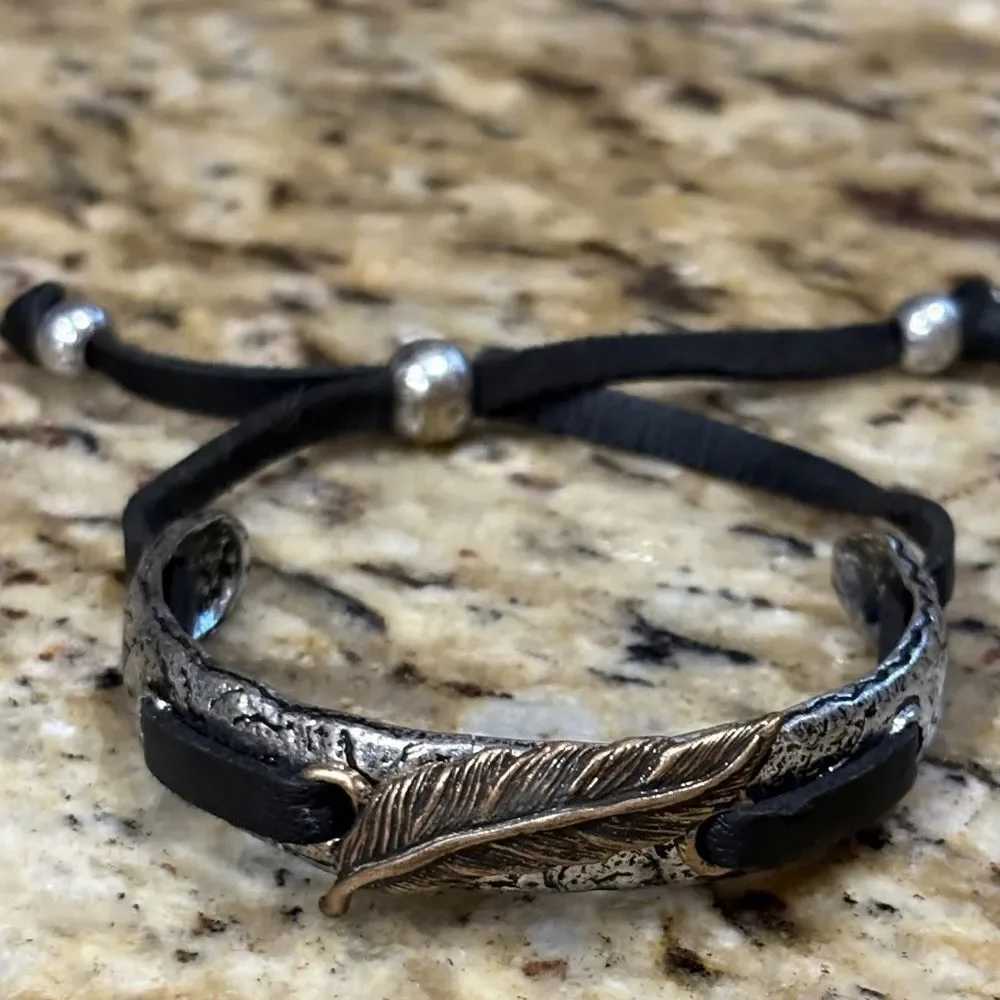 Silver and Black Feather Bracelet